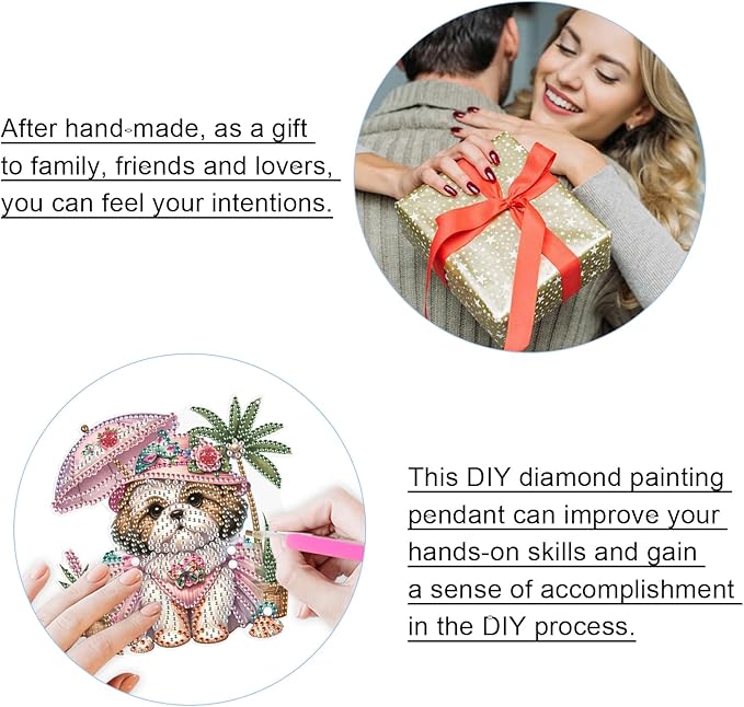 JISHSHAY 2 PCS Diamond Painting Pendant 5D DIY Dog Diamond Art Wind Chime Special Shaped Crystal Crystal Suncatcher Garden Wind Chimes Diamond Art Keyrings Pendant Necklace Diamond Art Kits Adults