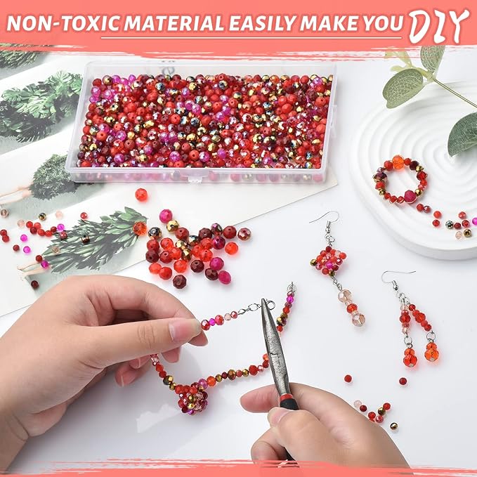 Briolette Faceted Rondelle Crystal Glass Beads for Jewelry Making-Wholesale Mix Lot 4/6/8mm DIY Crafts Spacer Beads with Container Box (Valentine's Day Gift)