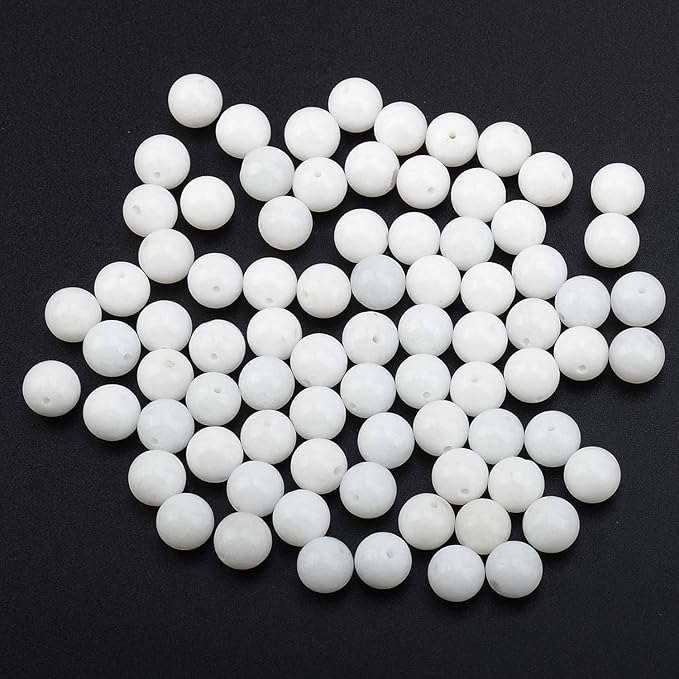 LPBeads 80Pcs Polished 10mm Round Natural Alabaster Gemstone Loose Beads with Stretch Cord for Jewelry Making Bracelets