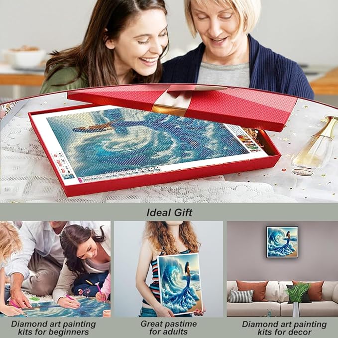 hill froeistung Beauty Diamond Art Painting Kits for Adults, Beach Diamond Art for Beginners, 5D DIY Full Drill Round Gem Art Craft Home Wall Decor Gift 12x12 inch