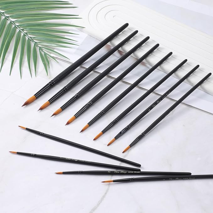 12 Pcs Watercolor Brushes Professional Set, Artist Watercolor Paint Brushes, Different Sizes Round Paint Brushes Detail Painting Brush for Watercolor, Acrylics, Ink, Gouache, Oil, Black
