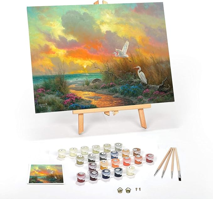 Ledgebay DIY Paint by Numbers Kit for Adults Framed Canvas: Beginner to Advanced Paint by Numbers Kit, Kits Include Acrylic Paint Set Brushes Tabletop Easel (Morning Glory 16" x 20" Framed)
