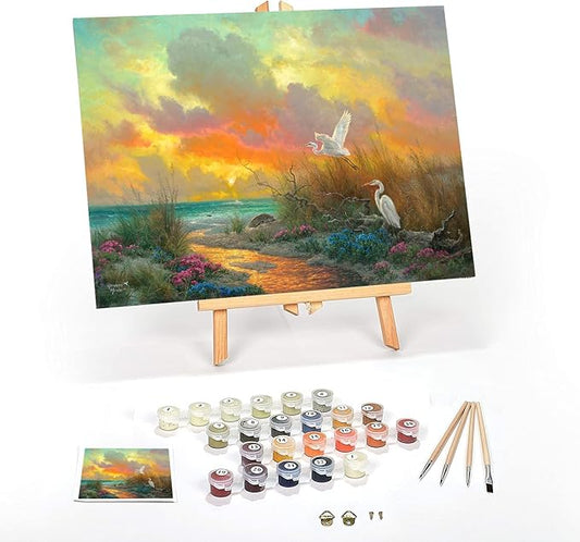 Ledgebay DIY Paint by Numbers Kit for Adults Framed Canvas: Beginner to Advanced Paint by Numbers Kit, Kits Include Acrylic Paint Set Brushes Tabletop Easel (Morning Glory 16" x 20" Framed)