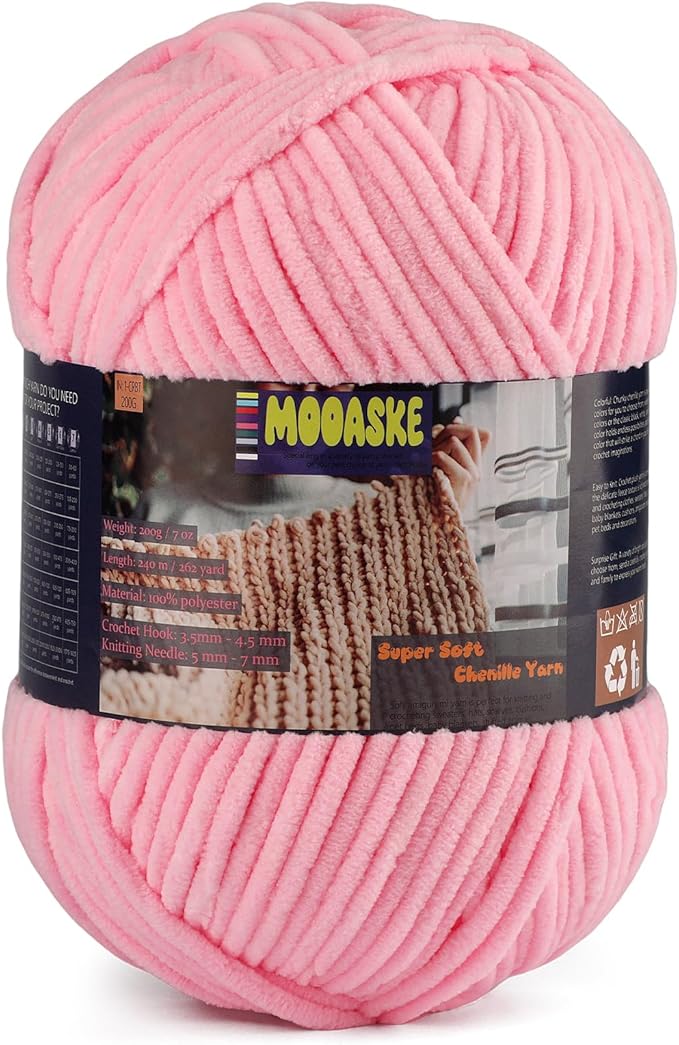 Chunky Velvet Yarn for Crocheting & Knitting, 7.05oz 262.4yd Super Soft Chenille Plush Yarn, Bulk Thick Yarns for Baby Blankets, Amigurumi, Scarves | 20 Colors(1, Pink)