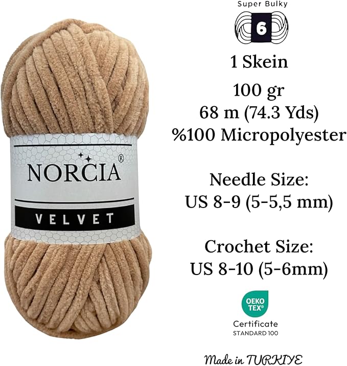 Soft Velvet Yarn Chenille Yarn for Crocheting Super Bulky 100g (74.3 yds) Baby Blanket Yarn for Knitting Amigurumi Yarn Fancy for Crochet Weaving Craft (Camel, 1 Skein)