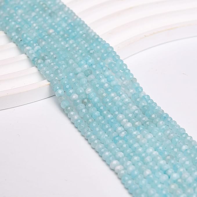 2 Strands Colored Lake Blue Jade Beads for Jewerly Making, 3 * 4mm Faceted Rondelle Gemstone Crystal Beads for DIY Bracelet Necklace Crafts