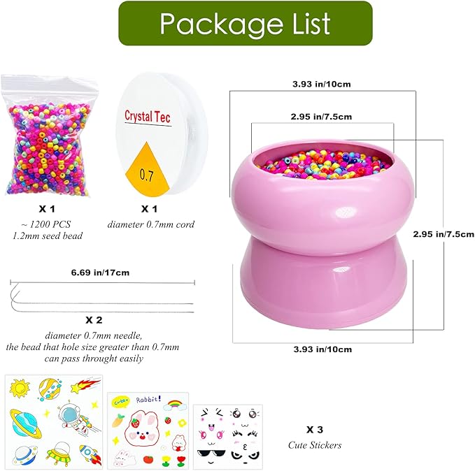 Xmada Electric Bead Spinner - Bead Spinner with 2PC Beading Needles and Seed Beads, Waist Beads Kit, Bead Spinner for Jewelry Making, Electric | Speed Adjustment Beading Tools (Pink)