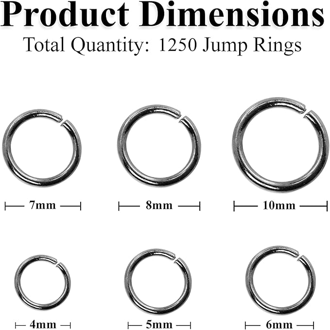 Mandala Crafts Assorted Gunmetal Black Jump Rings Jewelry Findings Metal O Rings for Jewelry Making Supplies - 1200 Small Open Jump Rings Kit for Necklace Earring