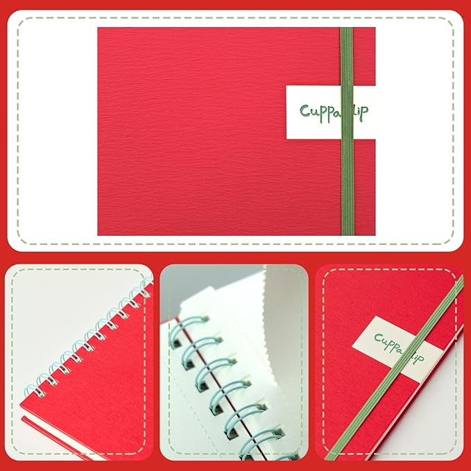 CuppaClip Watercolor Paper 9"x8.5" 300GSM 140LB Spiral Bound Cotton Water Color Pad Cold Press Inner Pocket Art Supplies (Red)