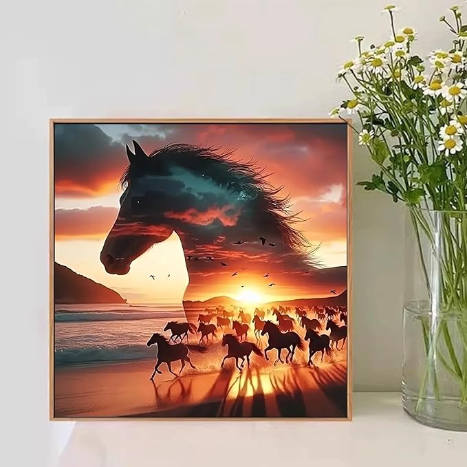 Paint by Numbers for Adult, Horse Paint by Numbers Kit for Adults Beginners, DIY Acrylic Oil Painting Kits with Brushes for Home Wall Decor 16x16Inch