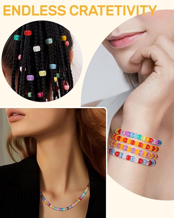 1000+ Pcs Pony Beads, Multi-Colored Glitter Colors, Kandi Beads for Bracelet Making, Hair Braids, Necklaces, Key Chains, Jewelry