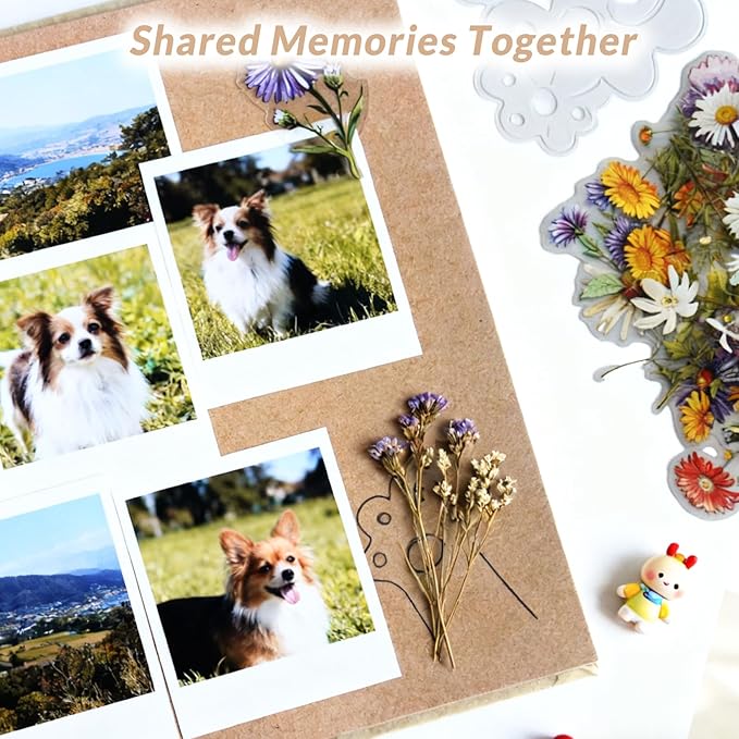 7×7 Inch Scrapbook Photo Album 40 Pages, Hardcover Kraft Paper with Window Memory Book for Wedding Travel Anniversary Baby Scrapbook Kit Flower & Letters & Corner Stickers Drawing Stencils