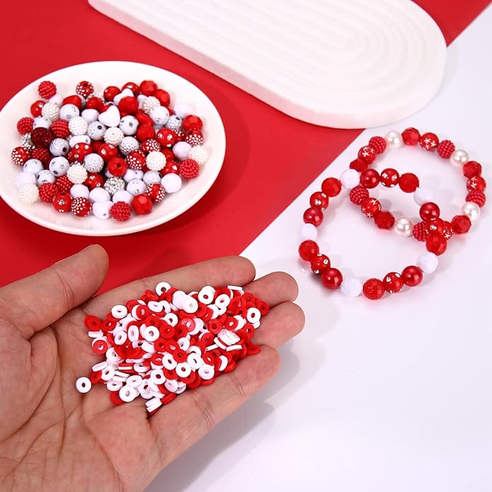 2200PCS+ Game Day Beads Charms for Bracelet Making Polymer Clay Beads Crystal Pearl Letter Gold Spacer Beads Football Charms for Game Day Bracelet Necklace Making DIY Crafts