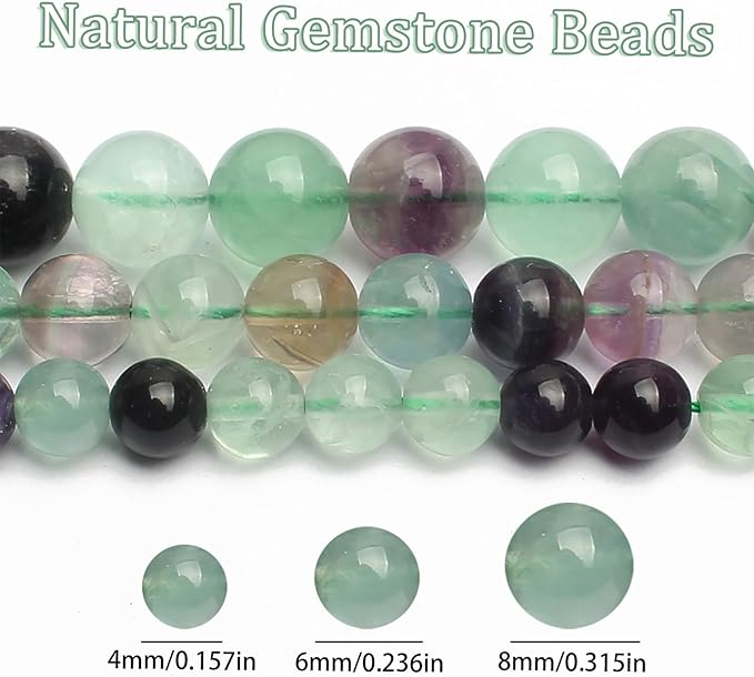 Song Xi 90pcs 4mm Natural Colored Fluorite Stone Beads for Jewelry Making, Gemstones Beads Bracelet for Necklace Earring Keychain, with Jewelry Box and Elastic for Christmas Wedding Birthday Gift