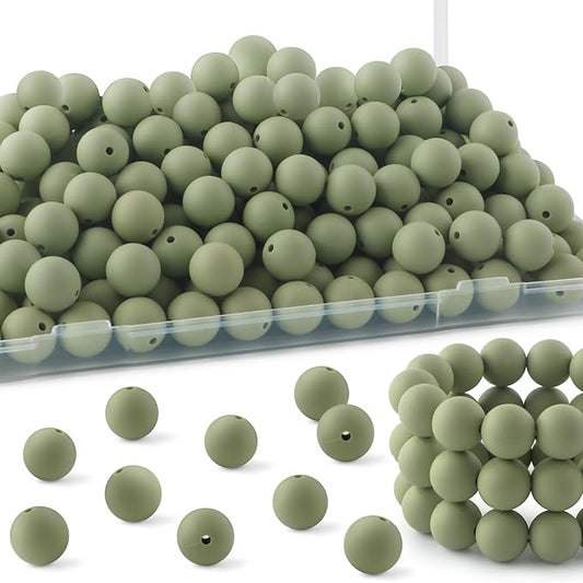 150Pcs 15mm Silicone Beads for Keychain Making Bracelet Necklace, Bulk Round Silicone Beads for Pens（Matcha Green）