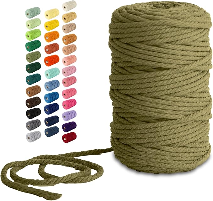 Nook Theory Macrame Cord - 5mm 109 Yards Cotton Rope, 3mm 4mm Yarn, String for Crafts, Perfect for Macrame Wall Hanging and Boho Decorations (Olive)
