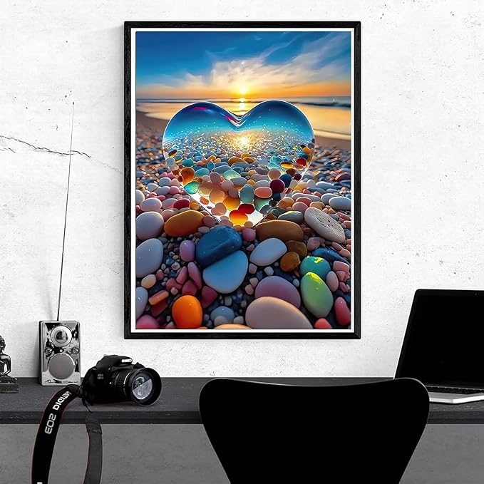 EIBEILI Adult Diamond Painting Set -Seaside Pebbles Diamond Painting Set, 5D Diamond Painting, DIY Full Diamond Painting Gemstone Craft 11.8x15.7 inches
