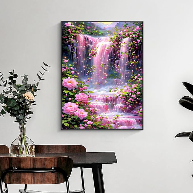 Yezavesu Landscape Scenery Diamond Art Kits for Adults, Waterfall Diamond Painting Kit for Beginners, 5D DIY Round Full Drill Painting with Gem Art Craft Kits for Home Wall Decor 12x16 Inch