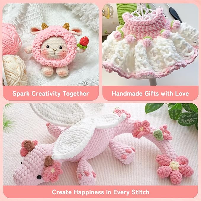 Skinny Chenille Yarn Set – 12 Skeins Soft Baby Yarns (1.76oz/50g, 6 White + 6 Pink, Total 1,896yd) – Fine Weight Matte Chenille Yarn for Crocheting – Soft CYC#2 for Baby Blankets, Plush Toys