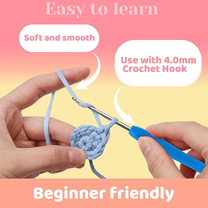 24x50g (42.3Oz) Easy Yarn for Crocheting and Knitting, 24x87yds Beginner Crochet Cotton Yarn for Beginners with Easy-to-See Stitches, Worsted-Weight Medium #4 - Cotton-Nylon Blend