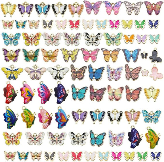 WOCRAFT 120pc Assorted Enamel Bracelet Butterfly Charms for Jewelry Making Crafts DIY Necklace Bracelet Keychain Crafting Charms Kit (SN805)