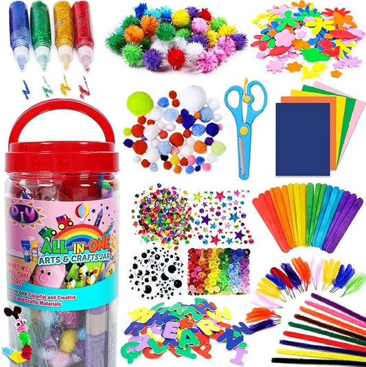 FUNZBO Arts and Crafts Supplies for Kids-Easter Craft Kit with Glitter Glue Stick,Pipe Cleaners Pom Poms Craft Tools,DIY School Supplies Kit, Girls Toys, Birathday Gifts for Girls Boys Age 4+