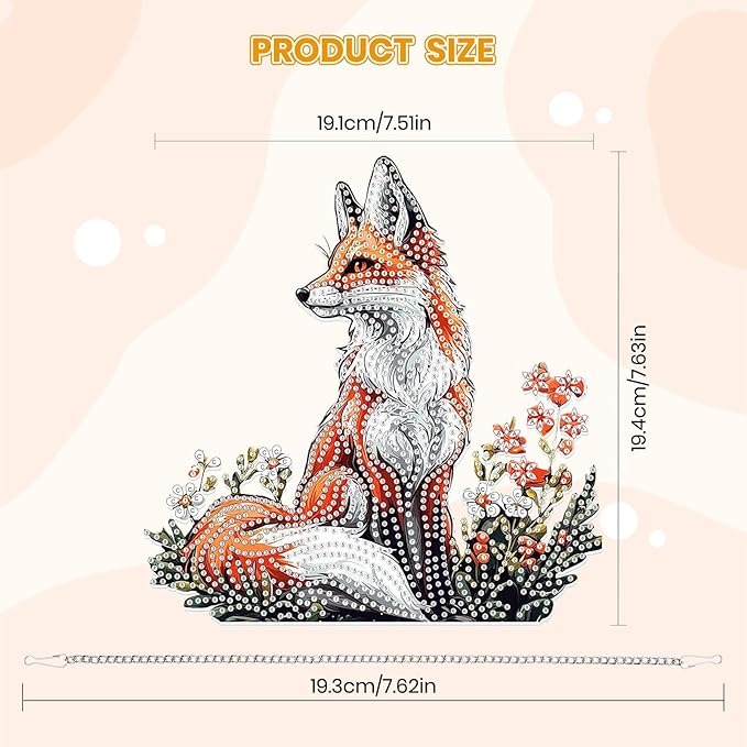 MOGTAA Fox Diamond Art Hanging Pendant Kits, 5D Special Shape Diamond Art Kits for Adults, Crystal Rhinestones Flowers Diamond Painting Gem Art for Home Garden Wall Decor