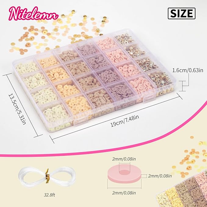 2370pcs Clay Beads for Bracelets Making, 6 Color Coffee Heishi Beads Polymer Clay Beads for Jewelry Making Supplies Charm, Friendship Bracelet Making Kit for Girl Women Adults (Neutral)