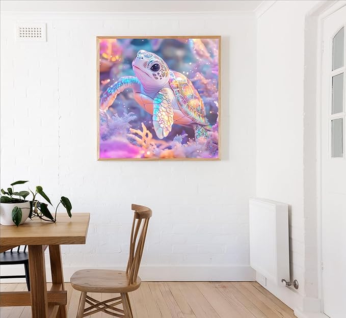 Pink Turtle Diamond Art Kits for Adults, Animal Sea Turtle Diamond Painting for Beginners, Diamond Dot, Dimond Art Paintings Kit, Gem Painting Kit, Crafts for Adults Home Wall Decor Gifts (14x14inch)