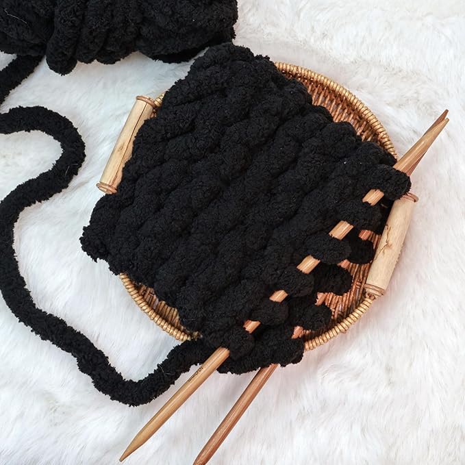 Black Chunky Chenille Yarn for Crocheting Bulky Thick Fluffy Yarn for Knitting,Super Bulky Hand Blanket, Soft Plush Yarn Crochet Carpet/Scarf/Cushion/ 8 Jumbo Pack(63.76oz/197.68yd