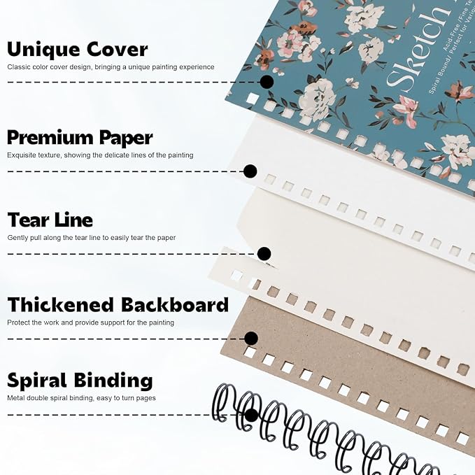 4 pack sketch book, 5.5 x 8.5 inch sketchbook, 68lb/100gsm top spiral bound sketch pad, acid free art supplies drawing painting sketching paper for woman artists (30 sheets each)