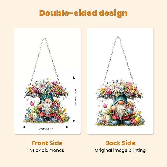MXJSUA Diamond Art Hanging Kits for Adults Beginners, DIY Acrylic 5D Special Shaped Crystal Diamond Gem Art Painting Hanging Ornament for Home Wall Decor and Gift (Easter Gnome)
