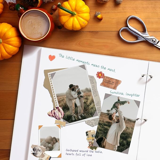 Vienrose Photo Album Scrapbook, 3 Ring 12" x 12" Linen Cover Kraft Paper Memory Book with 30 Sheets 60 Pages, Scrapbook Set for Wedding, Anniversary, Family, Travel, Grey