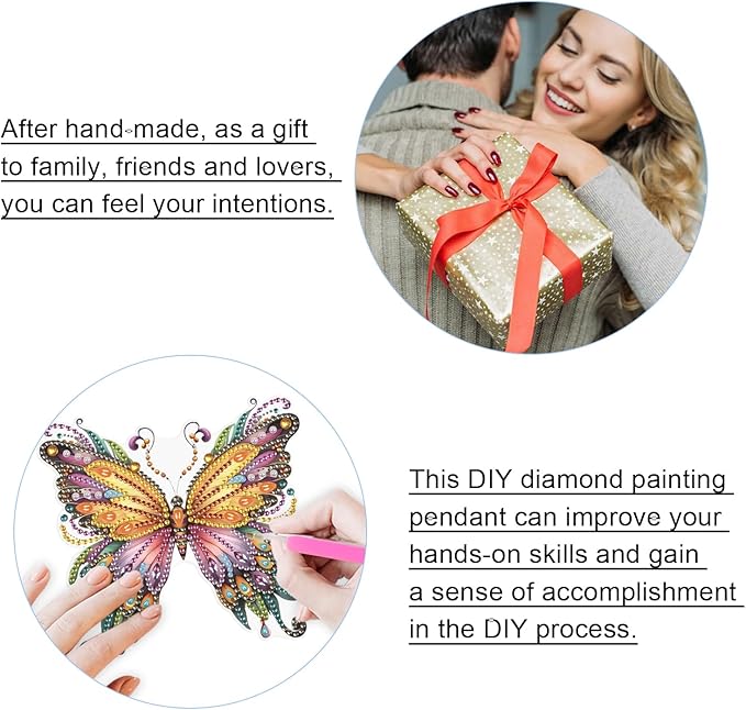 JISHSHAY 2 PCS Diamond Painting Pendant DIY Butterfly Crystal Wind Chimes Suncatcher Art Ornaments Hanging for Garden Wall Decor