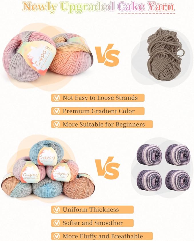 Coopay Yarn for Crocheting Knitting, Gradient Cake Yarns, 2 × 3.53oz - 240yds - 50% Cotton 50% Acrylic Ombre Yarns, Crochet Yarn for Blankets, Shawls, Scarves (110 Oil Painting)