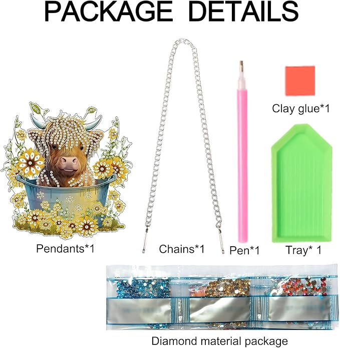 AiYuanzsh Diamond Painting Ornament 5D DIY Diamond Art Animal Cow and Sunflower Creative Design Handmade Acrylic Pendant Mosaic Making Kits by Number Kits Home Decoration Pendant