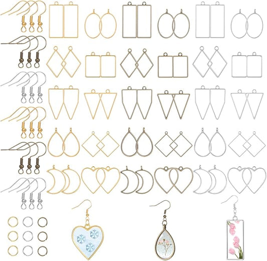 180 Pieces Open Bezels Kits for Jewelry Making, Hollow Frame Pendants, Open Frame Pendant Assorted Geometric, Frame Charms for Pressed Flower, Casting Necklace Earring, DIY Crafts