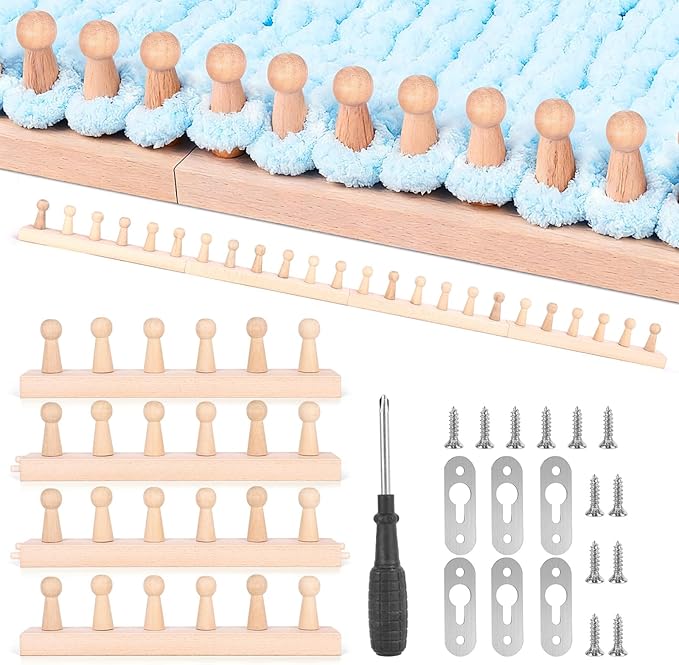 53" Chunky Knitting Blanket Loom, Adjustable Beechwood Hand Knitting Loom for Chunky Yarn Blankets Scarves Rugs, No Needles Required, Loom Knitting kit for DIY Craft Beginners and Gift for Adults