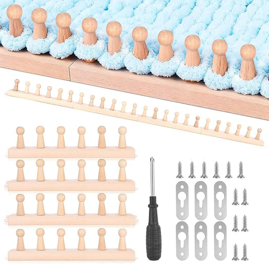 53" Chunky Knitting Blanket Loom, Adjustable Beechwood Hand Knitting Loom for Chunky Yarn Blankets Scarves Rugs, No Needles Required, Loom Knitting kit for DIY Craft Beginners and Gift for Adults