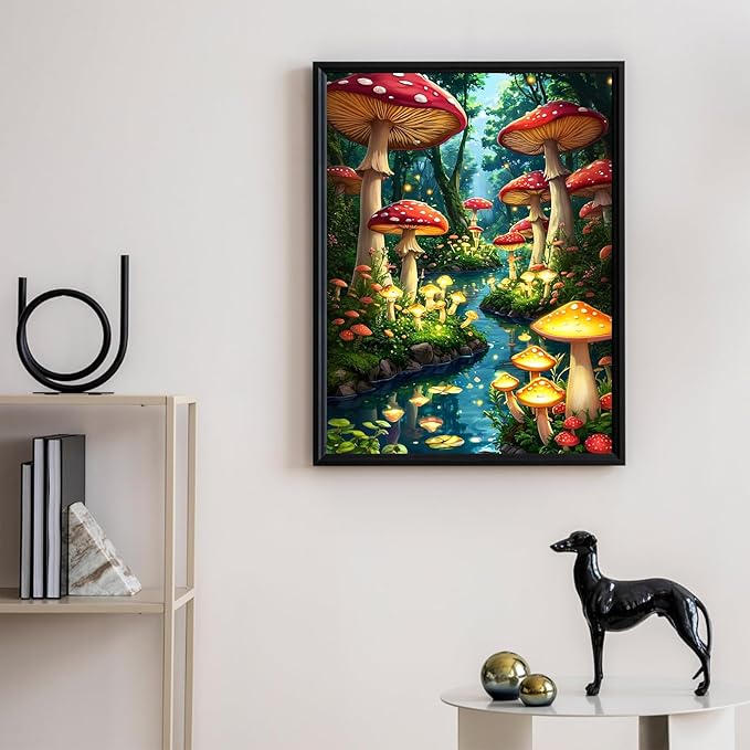 Camocin Diamond Art Kits for Adults Mushroom, 5D Stream Diamond Painting Kits for Adults Beginners, DIY Forest Full Round Dots Drill Gem Art Kit for Gift Home Wall Decor 12 x 16 Inch