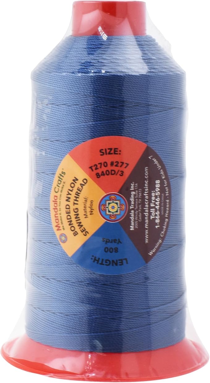 Mandala Crafts Size 277 840D T270 Bonded Nylon Thread - Denim 800 YDs Tex 270 Heavy Duty Sewing Threads for Leather, Jeans, Weaving, Outdoor Marine Upholstery