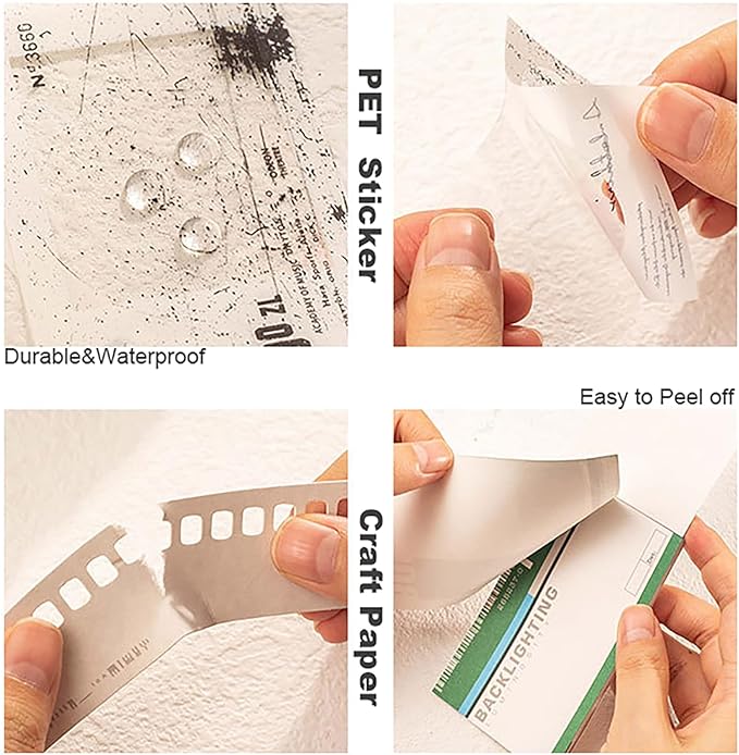 Doraking 94PCS Film Scrapbook Paper Packs for Journaling Supplies, Washi Stickers Material Papers Memos Cards Waterproof Tape Stickers for Journals Planners Aesthetic DIY Art Crafts Collage Album