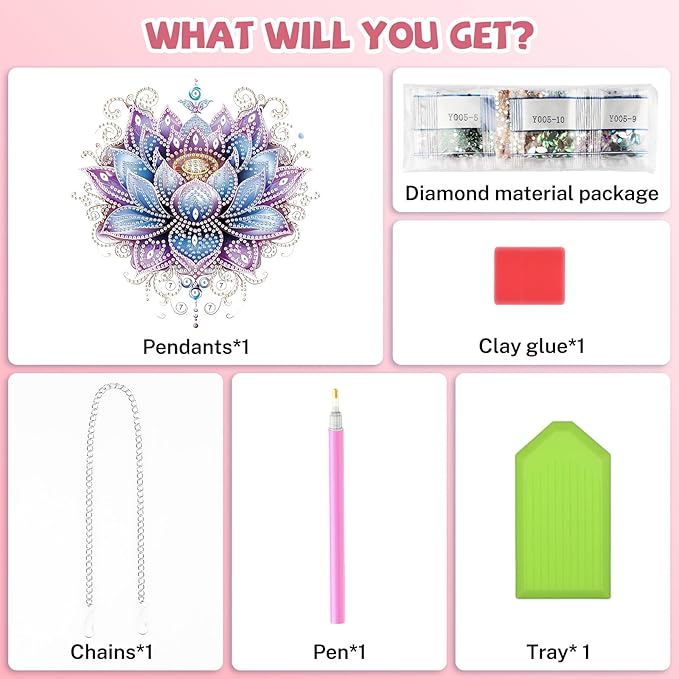 Lotus Diamond Art Hanging Kits for Adults, Diamond Art Suncatchers Flowers, 5D Special Shape Diamond Painting Pendant Window Ornament Gifts for Home Wall Garden Door Decor