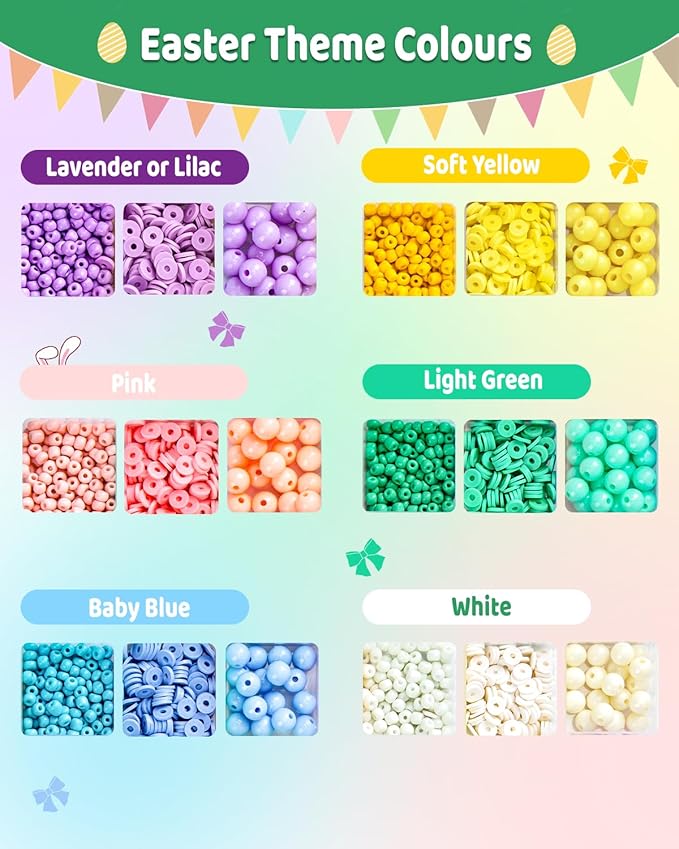 Goldwise 2046 Pcs Easter Beads Bracelet Making Kit with Heart Beads, Colorful Letter Beads, Charms, Candy & Bunny Beads, Stickers and Accessories, DIY Jewelry Craft Kit for Adults