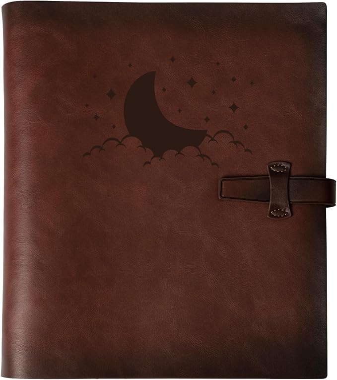 Photo Album 4x6 200 Photos, Genuine Leather Photo Albums with Writing Space with 30 Writing Paper, Travel Family Wedding Kids Graduation Ultrasound Baby Picture Album Scrapbook Photo Album (MOON)