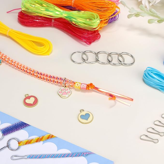 PP OPOUNT Gimp String Craft Kit, 318 PCS Lanyard String Kit with Beads, Pendants & Keychain Accessories, DIY Bracelet Making Kit for Friends, Christmas Gift & Holiday Craft Set