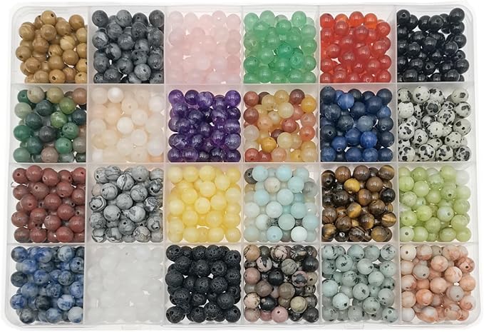 720pcs Crystal Beads for Jewelry Making Bulk,Natural Stone Beads Charm Gemstone DIY for Friendship Bracelet Making Kit Supplies(6mm,24 Color C)