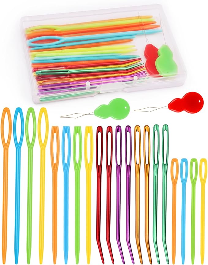 Bupete 25 Pcs Yarn Needles Set, Tapestry Needle, Crochet Needles for Yarn, Plastic Large Eye Sewing Needles, Curved Darning Needles, Knitting Needles for Sewing, Knitting, Crochet