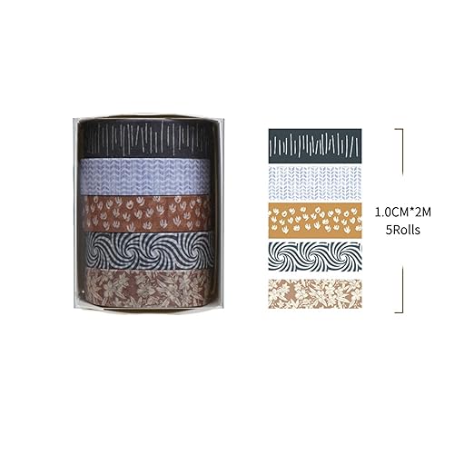 Fantasy Washi Tape Set - 5 Rolls Texture Arts Adhesive Tapes Basic Patterns Decorative Masking Tape Sets for Craft, Kids, Scrapbook, DIY, Gift Wrapping (1-Earthy Abstract)