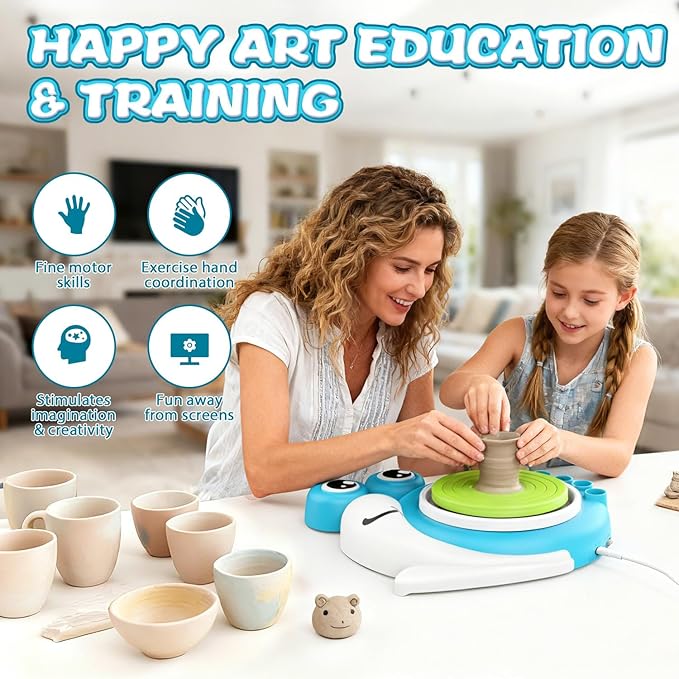 Pottery Wheel for Kids with 3 Clay Kits & Painting Supplies, Complete Arts and Crafts for Kids Ages 8-12, Mini Pottery Studio Toys for Ages 8-13, Ideal Christmas Birthday Gift for Grandkids Boys Girls